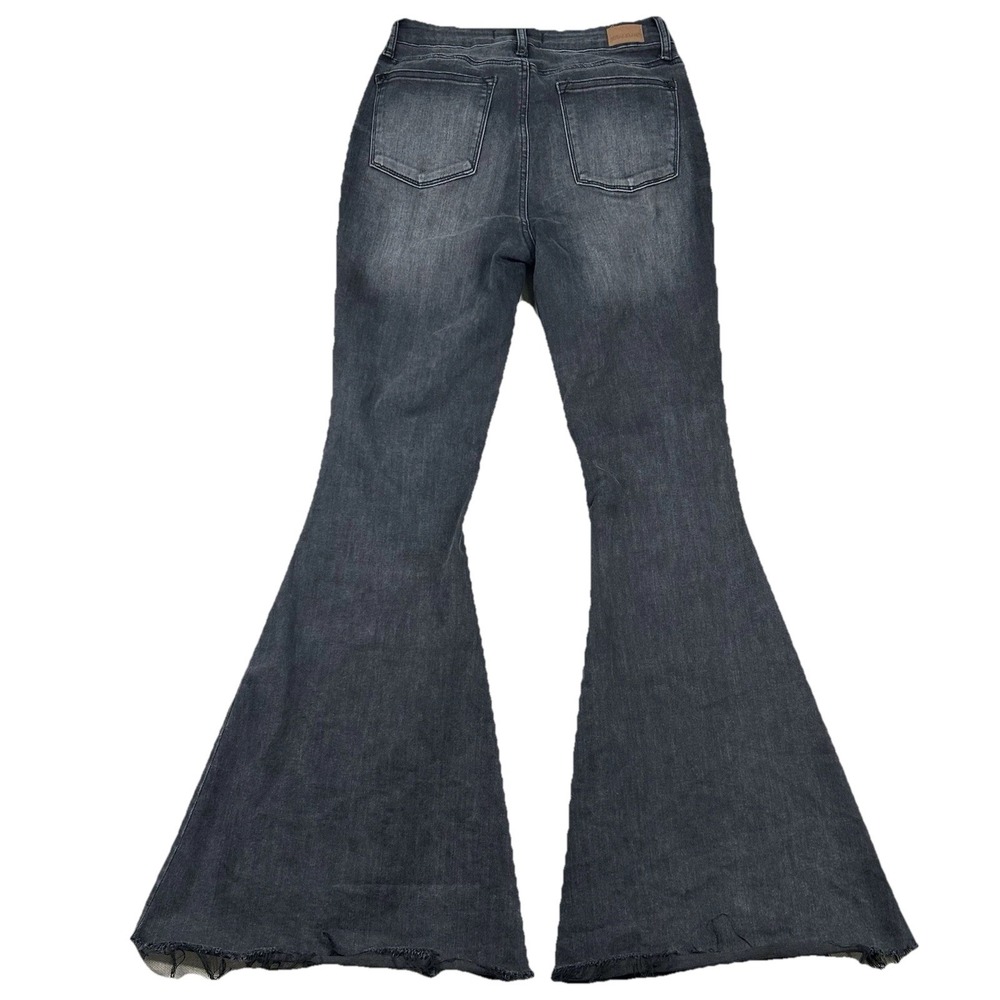 Judy Blue Jeans Womens 7/28 Super Flare Bell Bottoms Charcoal Raw Hem Gray - Picture 2 of 11